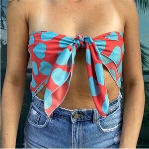 Red Blue Heart Girly Cute Scarf Top